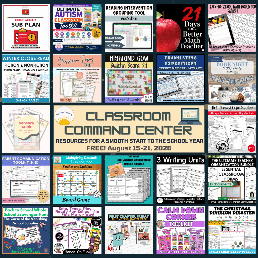 Classroom Command Center free teacher resource bundle featuring classroom management, planning, organization, communication, academic activities, and Digital Classroom Toolbox’s Emergency Sub Plan. Free August 15–21, 2026.