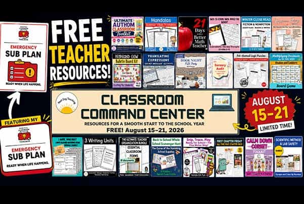 Video thumbnail for a short guide explaining what a free teacher resource bundle is and how to access the Classroom Command Center Bundle, featuring free teaching resources available August 15–21, 2026.